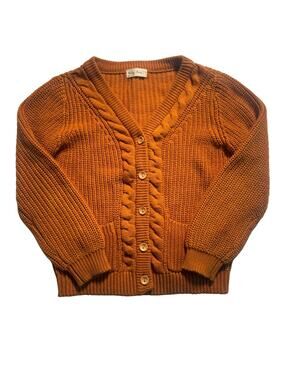Lacey Lane Kids Size 6 Rust Orange Cable Knit Cardigan 100% Cotton Button